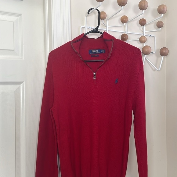 Ralph Lauren - 1/4 Zip Up Sweater Shirt Pima Cotton Top - Red - Small - Picture 2 of 13